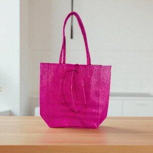 Anita Fushia Italian Leather Women’s Handbag – Designer Shopper Tote Bag